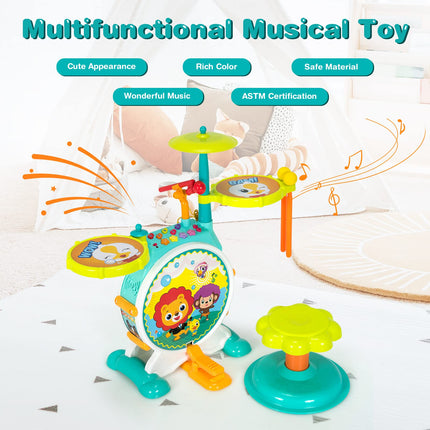 Costzon Kids Drum Set, Electric Musical Instruments Toy with Working Microphone