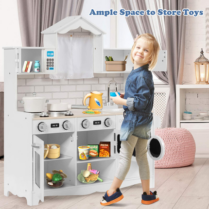 Costzon Kids Kitchen Playset, Wooden Pretend Play Toys w/ Washing Machine (White)