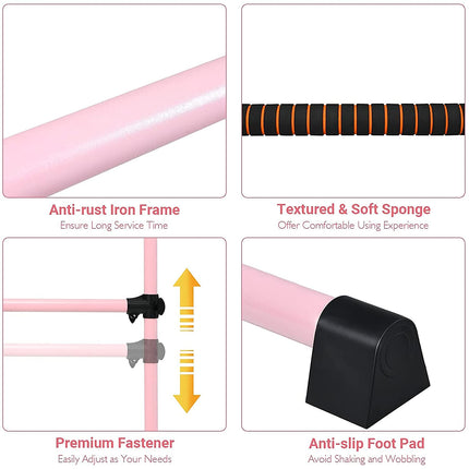 Costzon Ballet Bar, 4ft Freestanding Double Ballerina Bar with Adjustable Height, Heavy Duty Dancing Bar w/Foam Pads