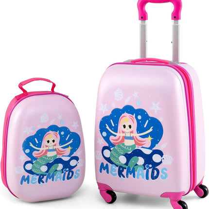 BABY JOY 2 PC Kids Luggage, 16" Toddlers Carry-on Suitcase & 12" Backpack Set