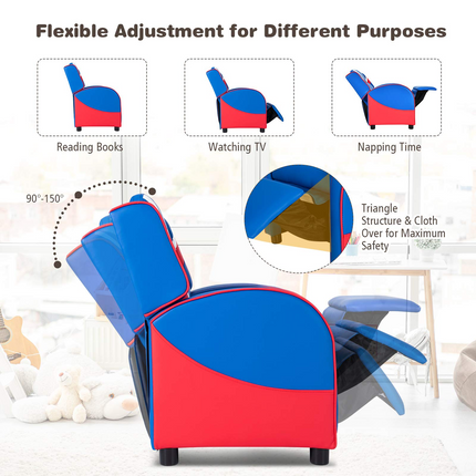 Costzon Kids Recliner, Gaming Recliner Chair, Ergonomic Leather Lounge Chair, Adjustable Recliner Sofa for Boys Girls