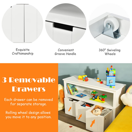 Costzon Toy Storage Organizer, Wooden Toy Bin Chest with 3 Removable Drawers