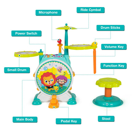 Costzon Kids Drum Set, Electric Musical Instruments Toy with Working Microphone