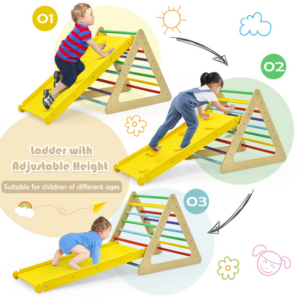 Costzon Climbing Toys for Toddlers, 3 in 1 WoodenTriangle Climber with Ramp, Multi-Combination Play Methods