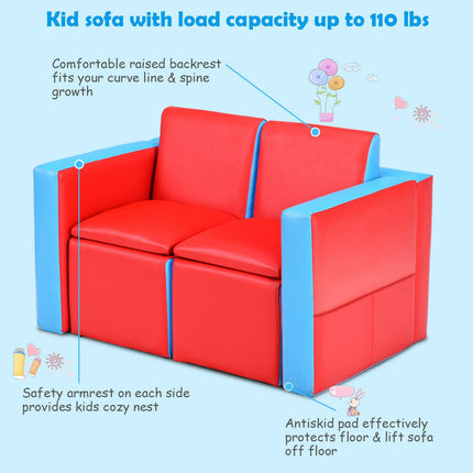 Costzon Kids Sofa, 2 in 1 Double Sofa Convert to Table and Two Chairs (Red) - costzon