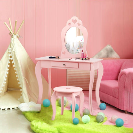 Costzon Kids Vanity Table, 2 in 1 Detachable Design with Dressing Table and Writing Desk - costzon