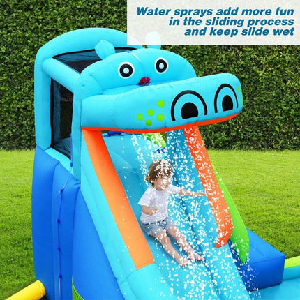 Inflatable Water Slide, Hippo Themed Bounce House - costzon