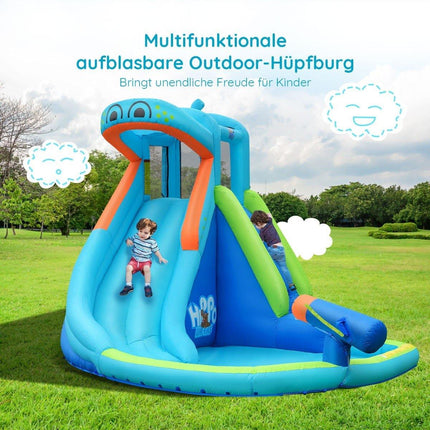 Inflatable Water Slide, Hippo Themed Bounce Hous - costzon