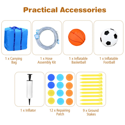 BOUNTECH Inflatable Water Park | 6-in-1 Bounce Pool Slide w/ Curved Slide