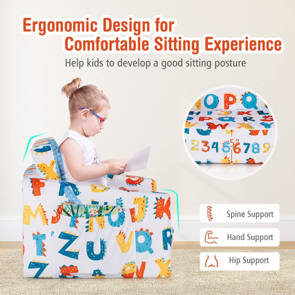 Costzon Kids Sofa, 2 in 1 Flip Open Couch w/Sturdy Sponge Construction, Velvet Fabric, Storage Pockets