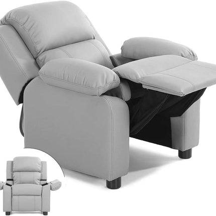 Costzon Kids Recliner, Leather Recliner Chair w/Footrest, Armrest Storage, Headrest & Lumbar Support - costzon