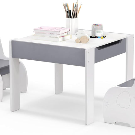 Costzon Kids Table and Chair Set, 4 in 1 Wooden Activity Table & 2 Chairs