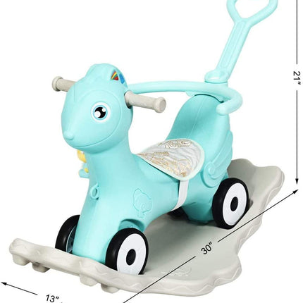 Costzon 4 in 1 Baby Rocking Horse, Ride on Push Car, Push and Ride Racer w/ Music, Green - costzon