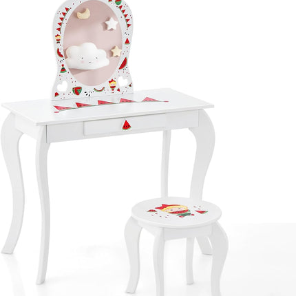 Costzon Kids Vanity Table, 2 in 1 Detachable Design with Dressing Table and Writing Desk