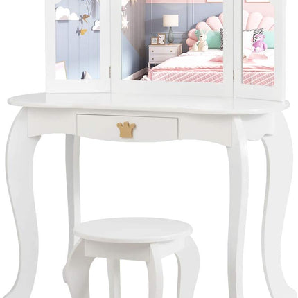 Costzon Kids Vanity Table and Chair Set,2 in 1 Vanity Set with Detachable Top, Pretend Beauty Play Vanity Set for Girls - costzon