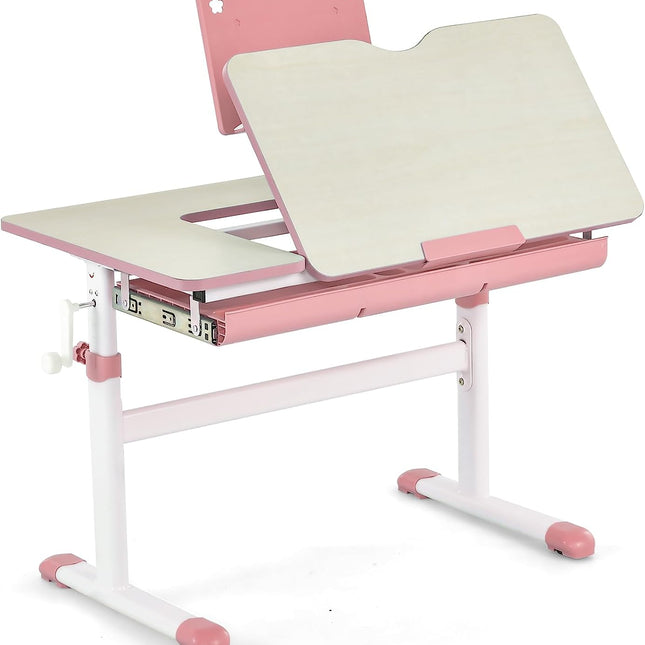 Costzon Kids Desk, Ergonomic Height-Adjustable Children Study Table w/Tiltable Desktop & Book Stand