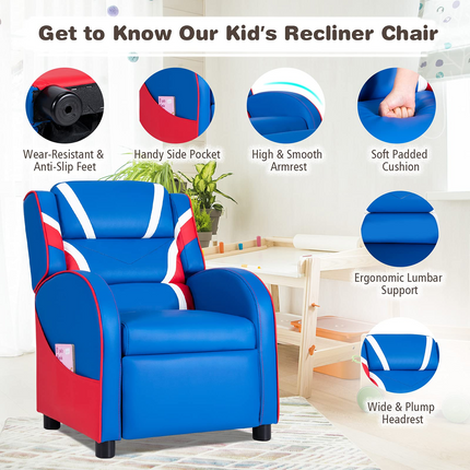 Costzon Kids Recliner, Gaming Recliner Chair, Ergonomic Leather Lounge Chair, Adjustable Recliner Sofa for Boys Girls