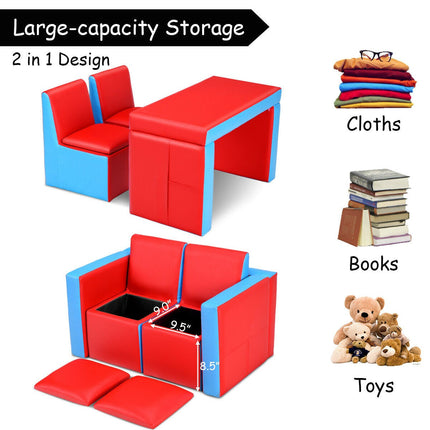 Costzon Kids Sofa, 2 in 1 Double Sofa Convert to Table and Two Chairs (Red) - costzon