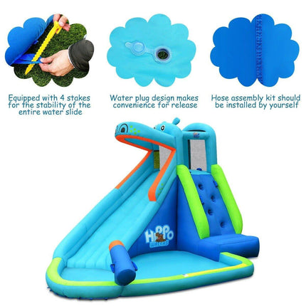 Inflatable Water Slide, Hippo Themed Bounce House - costzon