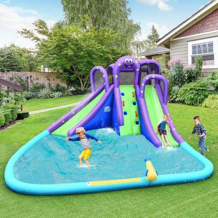 BOUNTECH Inflatable Water Park, Mighty Bounce House w/ Large Splash Pool, Climbing Wall - costzon