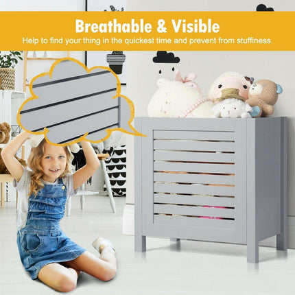 Costzon Wooden Toy Box Chest with Lid, Large Storage Cabinet with Louver Design for Storage (Grey) - costzon