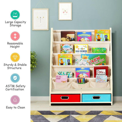 Costzon Bookshelf for Kids, 2 in 1 Children Display Bookcase Classroom Storage Organizer - costzon