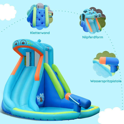 Inflatable Water Slide, Hippo Themed Bounce Hous - costzon