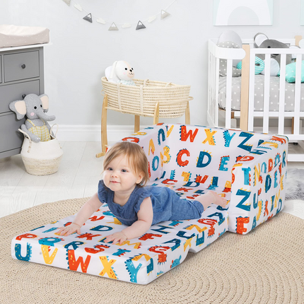 Costzon Kids Sofa, 2 in 1 Flip Open Couch w/Sturdy Sponge Construction, Velvet Fabric, Storage Pockets