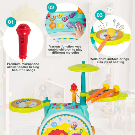 Costzon Kids Drum Set, Electric Musical Instruments Toy with Working Microphone