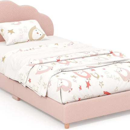 Costzon Twin Bed Frames with Adjustable Headboard, Upholstered Wooden Kids Bed w/Slats Support