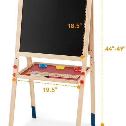 Costzon 3 in 1 Kids Art Easel with Paper Roll, Double Sided Adjustable Chalkboard & White Dry Erase with 4 Drawing Board Clips - costzon