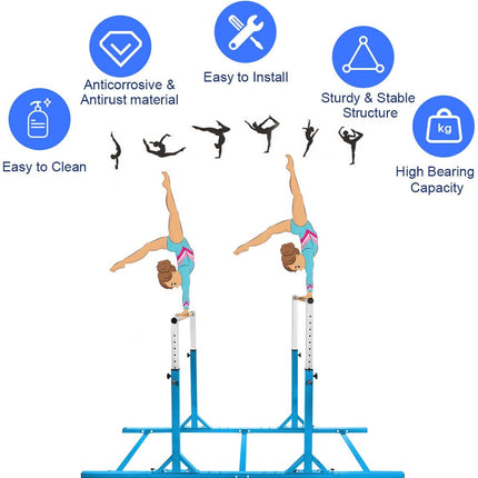 Costzon Double Horizontal Bars, Junior Gymnastic Training Parallel Bars w/11-Level 38-55" Adjustable Heights, 264lbs - costzon