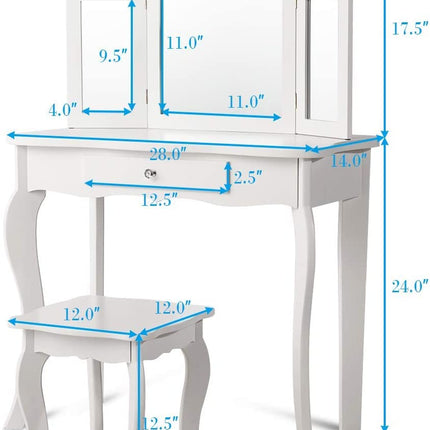 Kids Wooden Vanity Table & Stool Set - costzon