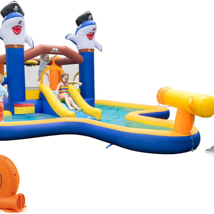 BOUNTECH Inflatable Water Slide, Shark Themed Water Bounce House with Slide for Kids Backyard Fun
