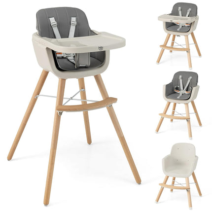 BABY JOY Convertible Baby High Chair, 3 in 1 Wooden Highchair/Booster/Chair with Removable Tray