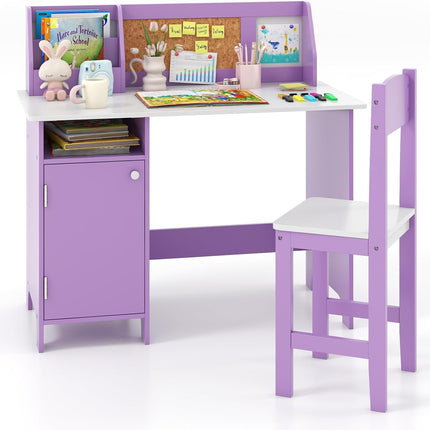 Costzon Kids Desk and Chair Set, Wooden Children Study Table with Hutch