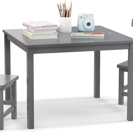 Costzon Kids Table and Chairs, 3 PCS Premium Wood Children Table and Chairs with Rubber Wood Legs