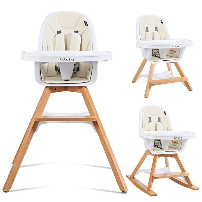 BABY JOY 4 in 1 High Chair, Baby Eat & Grow Convertible Wooden High Chair/Rocking Chair/Booster Seat/Toddler Chair - costzon