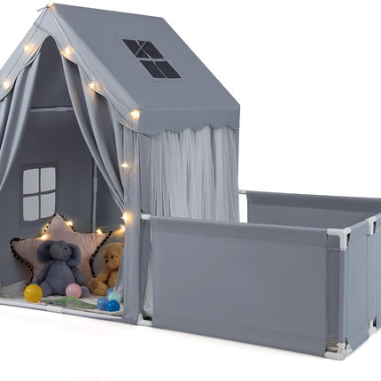Indoor Large Toddler Pretend Playhouse w/Playpen Door Curtains Viewing Windows