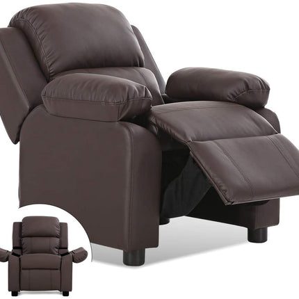 Costzon Kids Recliner, Leather Recliner Chair w/Footrest, Armrest Storage, Headrest & Lumbar Support - costzon