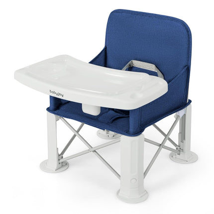 BABY JOY Travel Booster Seat with Double Tray, Folding Portable High Chair Booster Seat for Dining Table