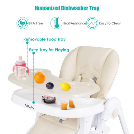 BABY JOY Convertible High Chair for Babies & Toddlers, Height Adjustable, Grow & Go High Chair w/Recline & Footrest - costzon