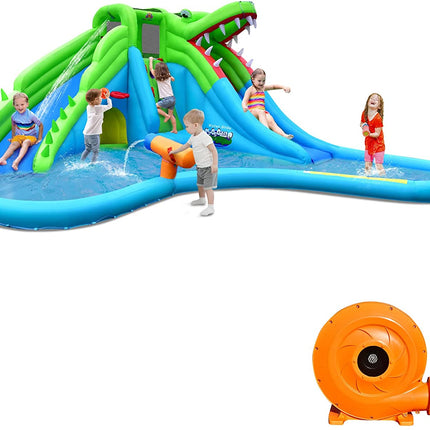 BOUNTECH Inflatable Water Slide for Kids | 7 in 1 Crocodile Mighty Water Park