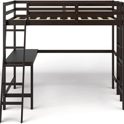 Costzon Loft Bed with Desk, Wooden Twin Size Loft Bed