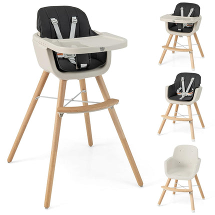 BABY JOY Convertible Baby High Chair, 3 in 1 Wooden Highchair/Booster/Chair with Removable Tray