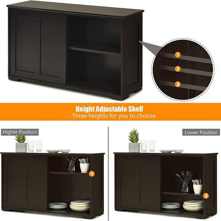 Antique Stackable Cabinet for Home Cupboard Buffet Dining Room (Espresso Sideboard with Sliding Door) - costzon