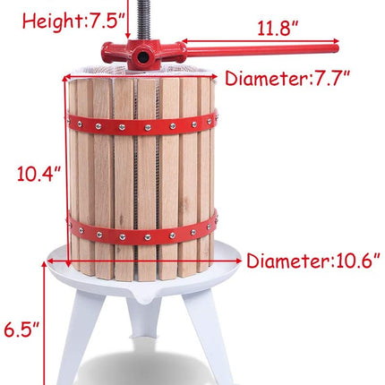 Fruit and Wine Press, 1.6 Gallon /6 Liter Solid Wood Basket - costzon