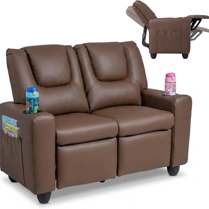 Costzon 2-Seater Kids Recliner 2 Cup Holders 2 Side Storage Pockets
