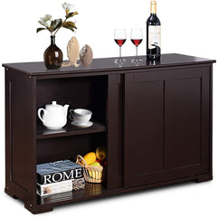 Antique Stackable Cabinet for Home Cupboard Buffet Dining Room (Espresso Sideboard with Sliding Door) - costzon