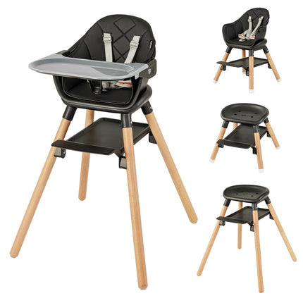 BABY JOY Baby High Chair, 6 in 1 Convertible Wooden High Chair for Babies & Toddlers with Adjustable Legs
